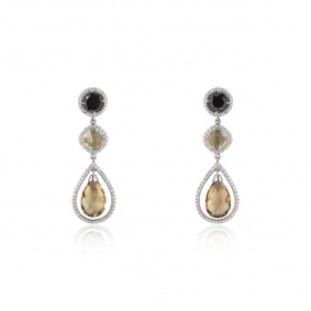 White Gold Diamond and Quartz Earrings